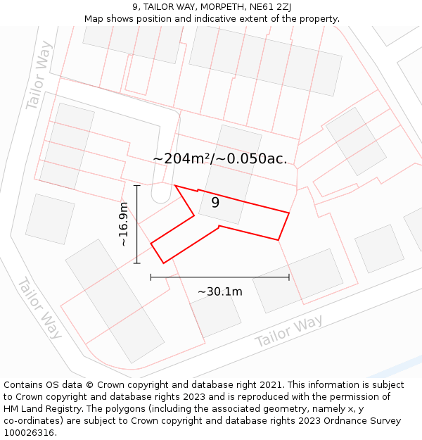 9, TAILOR WAY, MORPETH, NE61 2ZJ: Plot and title map