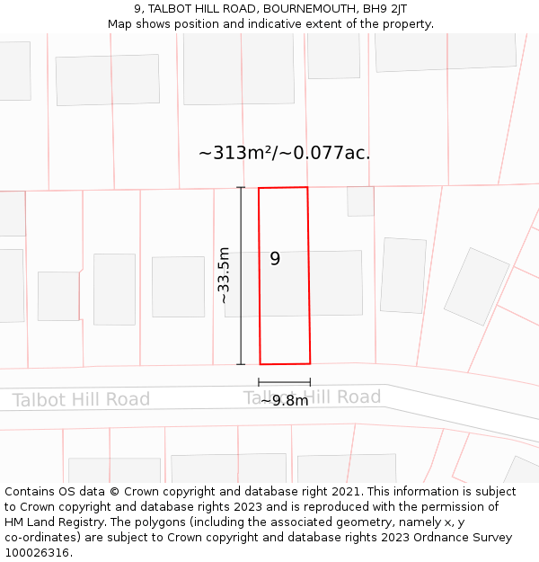 9, TALBOT HILL ROAD, BOURNEMOUTH, BH9 2JT: Plot and title map