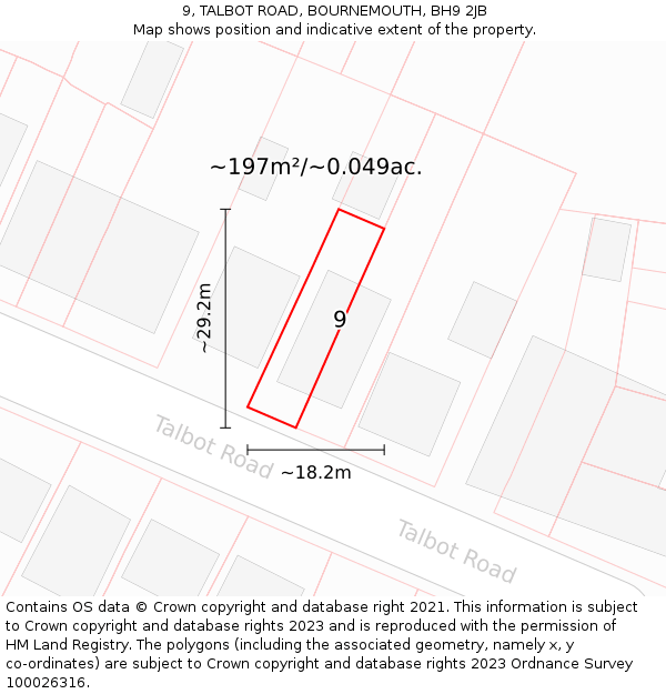 9, TALBOT ROAD, BOURNEMOUTH, BH9 2JB: Plot and title map