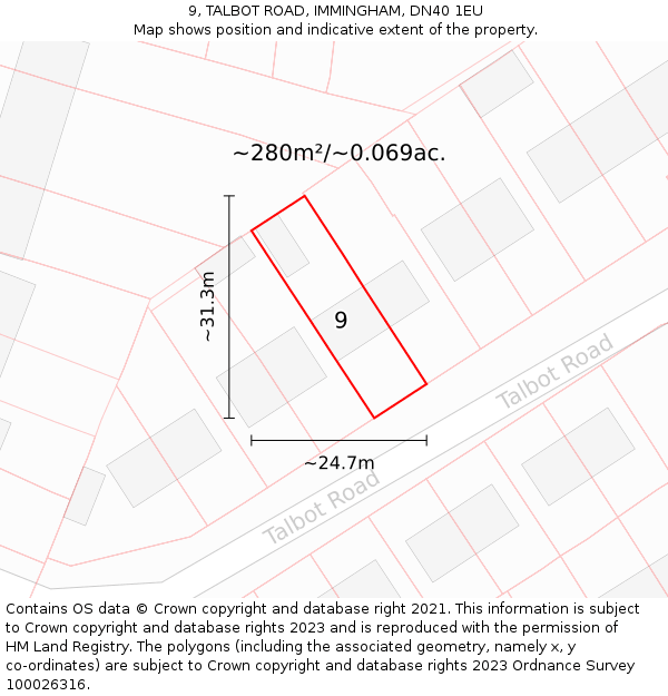 9, TALBOT ROAD, IMMINGHAM, DN40 1EU: Plot and title map