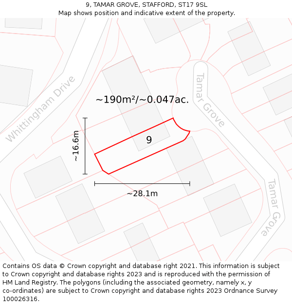 9, TAMAR GROVE, STAFFORD, ST17 9SL: Plot and title map