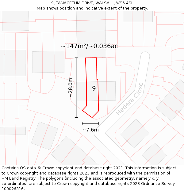 9, TANACETUM DRIVE, WALSALL, WS5 4SL: Plot and title map