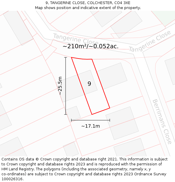 9, TANGERINE CLOSE, COLCHESTER, CO4 3XE: Plot and title map