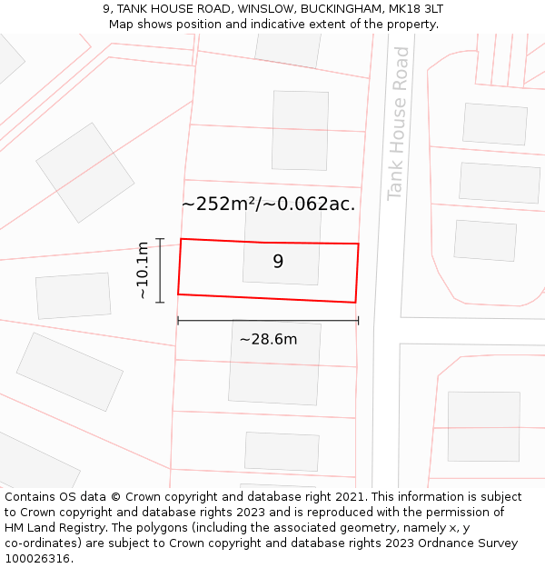 9, TANK HOUSE ROAD, WINSLOW, BUCKINGHAM, MK18 3LT: Plot and title map