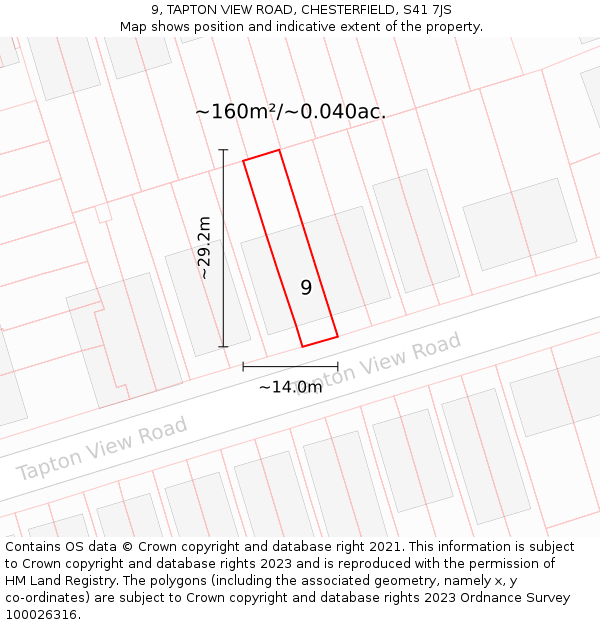 9, TAPTON VIEW ROAD, CHESTERFIELD, S41 7JS: Plot and title map