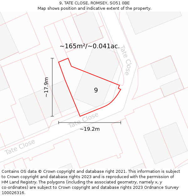 9, TATE CLOSE, ROMSEY, SO51 0BE: Plot and title map