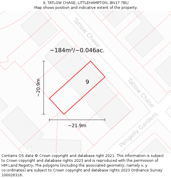 9, TATLOW CHASE, LITTLEHAMPTON, BN17 7BU: Plot and title map
