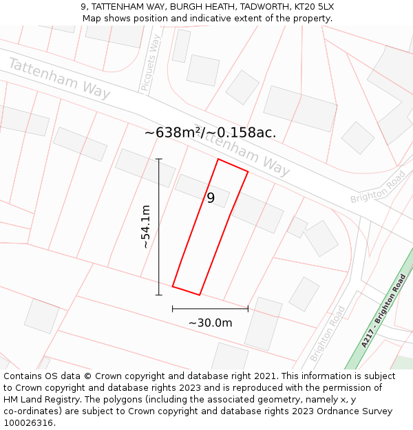 9, TATTENHAM WAY, BURGH HEATH, TADWORTH, KT20 5LX: Plot and title map