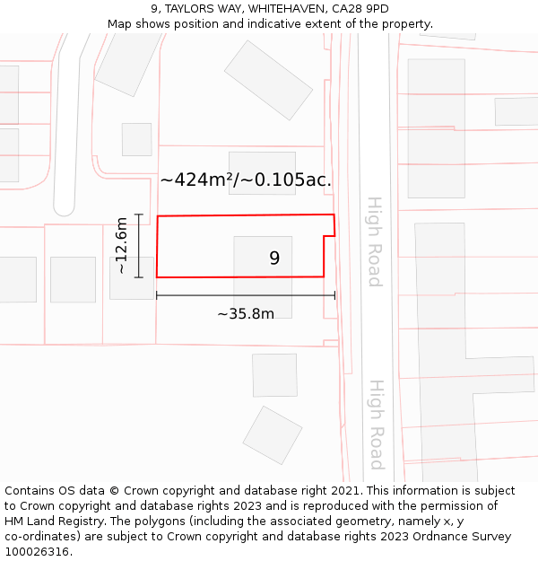 9, TAYLORS WAY, WHITEHAVEN, CA28 9PD: Plot and title map