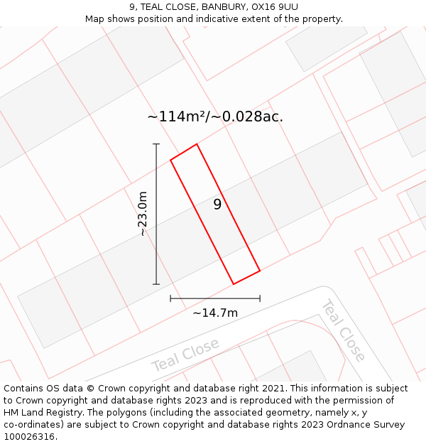 9, TEAL CLOSE, BANBURY, OX16 9UU: Plot and title map