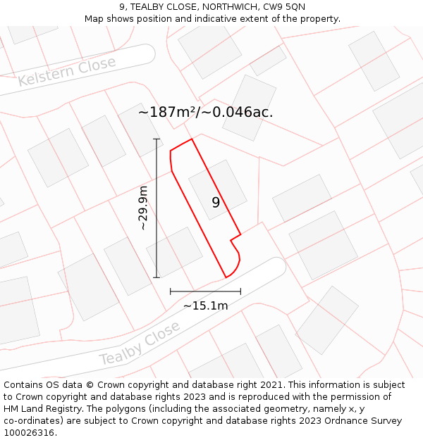 9, TEALBY CLOSE, NORTHWICH, CW9 5QN: Plot and title map