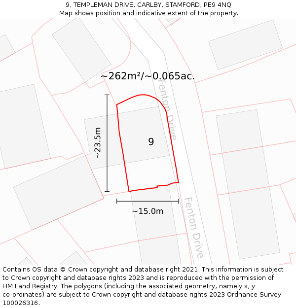 9, TEMPLEMAN DRIVE, CARLBY, STAMFORD, PE9 4NQ: Plot and title map