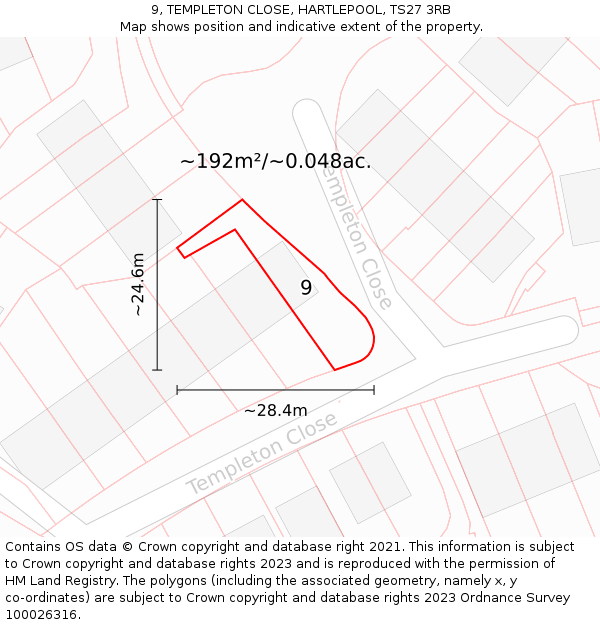 9, TEMPLETON CLOSE, HARTLEPOOL, TS27 3RB: Plot and title map