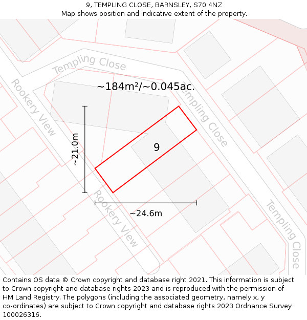 9, TEMPLING CLOSE, BARNSLEY, S70 4NZ: Plot and title map