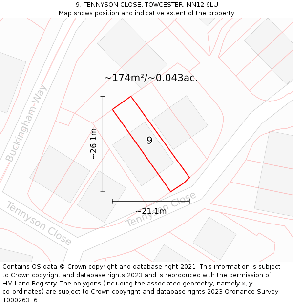 9, TENNYSON CLOSE, TOWCESTER, NN12 6LU: Plot and title map
