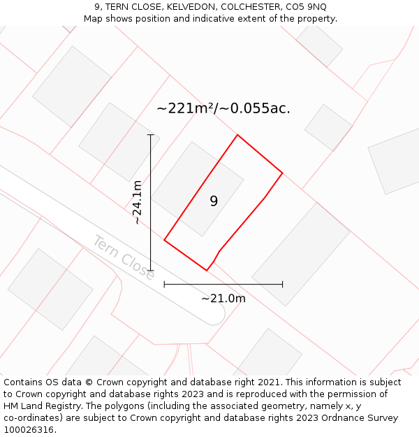 9, TERN CLOSE, KELVEDON, COLCHESTER, CO5 9NQ: Plot and title map