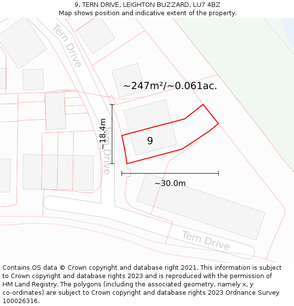 9, TERN DRIVE, LEIGHTON BUZZARD, LU7 4BZ: Plot and title map