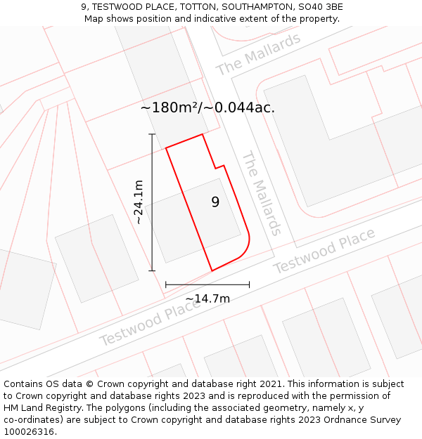 9, TESTWOOD PLACE, TOTTON, SOUTHAMPTON, SO40 3BE: Plot and title map