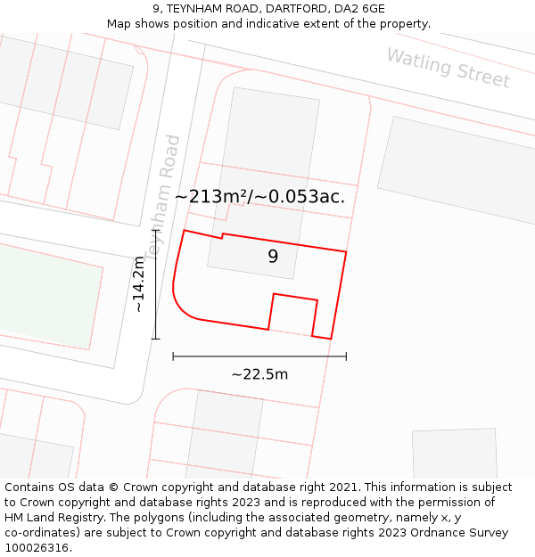 9, TEYNHAM ROAD, DARTFORD, DA2 6GE: Plot and title map
