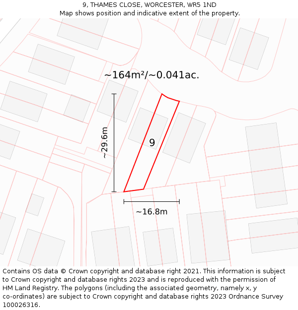 9, THAMES CLOSE, WORCESTER, WR5 1ND: Plot and title map