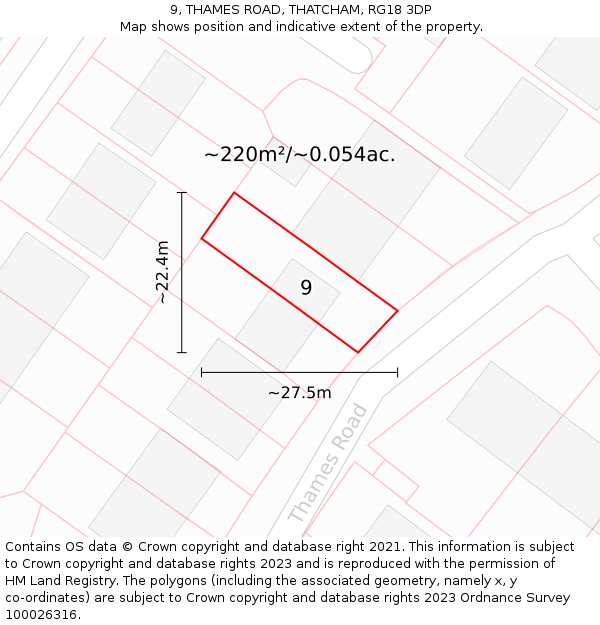9, THAMES ROAD, THATCHAM, RG18 3DP: Plot and title map