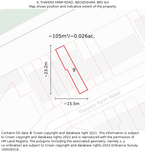 9, THAYERS FARM ROAD, BECKENHAM, BR3 4LY: Plot and title map