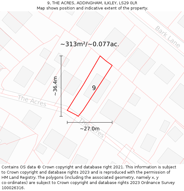 9, THE ACRES, ADDINGHAM, ILKLEY, LS29 0LR: Plot and title map