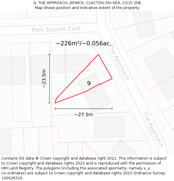 9, THE APPROACH, JAYWICK, CLACTON-ON-SEA, CO15 2NE: Plot and title map
