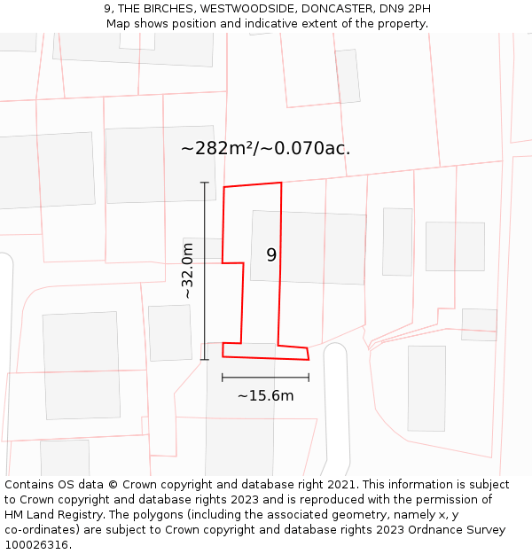 9, THE BIRCHES, WESTWOODSIDE, DONCASTER, DN9 2PH: Plot and title map