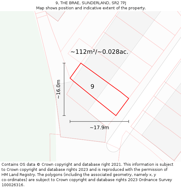 9, THE BRAE, SUNDERLAND, SR2 7PJ: Plot and title map