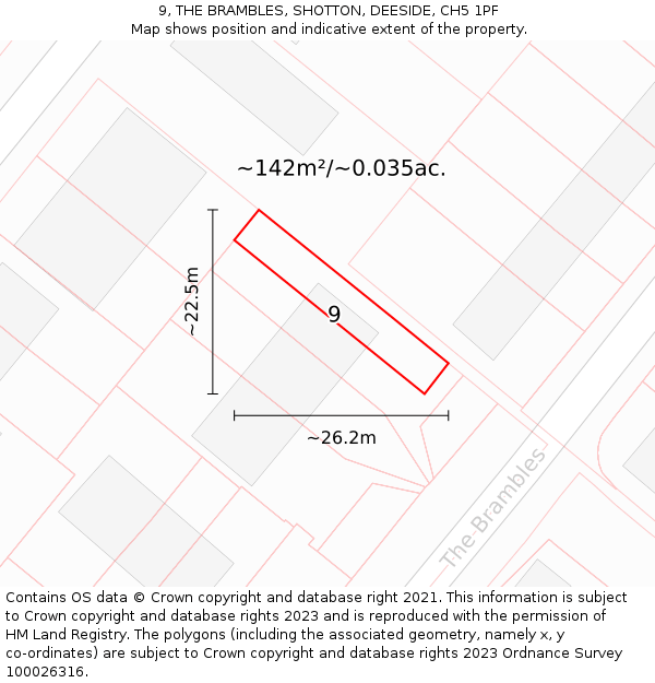 9, THE BRAMBLES, SHOTTON, DEESIDE, CH5 1PF: Plot and title map