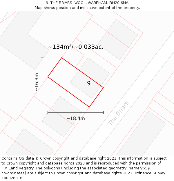9, THE BRIARS, WOOL, WAREHAM, BH20 6NA: Plot and title map