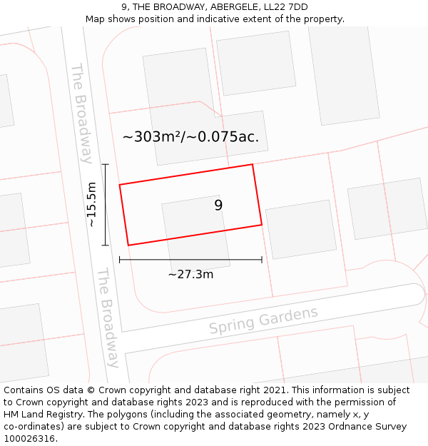 9, THE BROADWAY, ABERGELE, LL22 7DD: Plot and title map