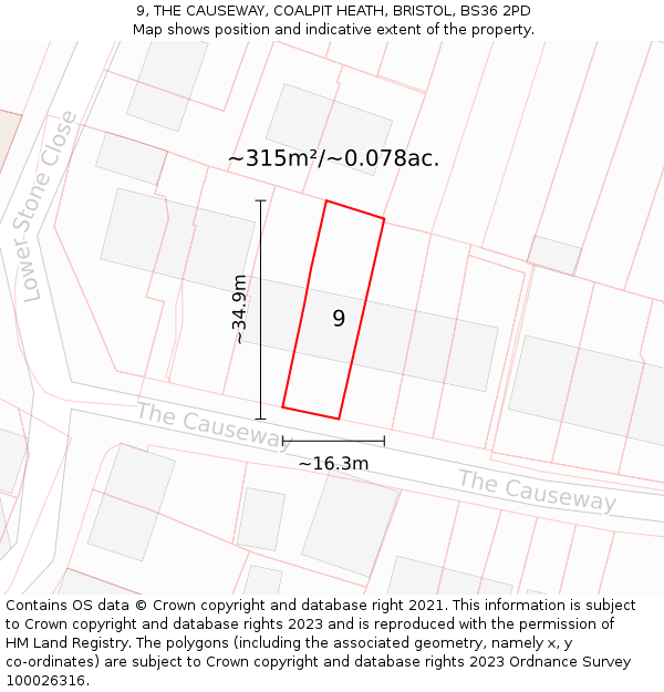 9, THE CAUSEWAY, COALPIT HEATH, BRISTOL, BS36 2PD: Plot and title map