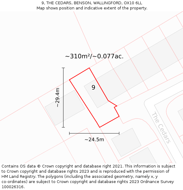 9, THE CEDARS, BENSON, WALLINGFORD, OX10 6LL: Plot and title map