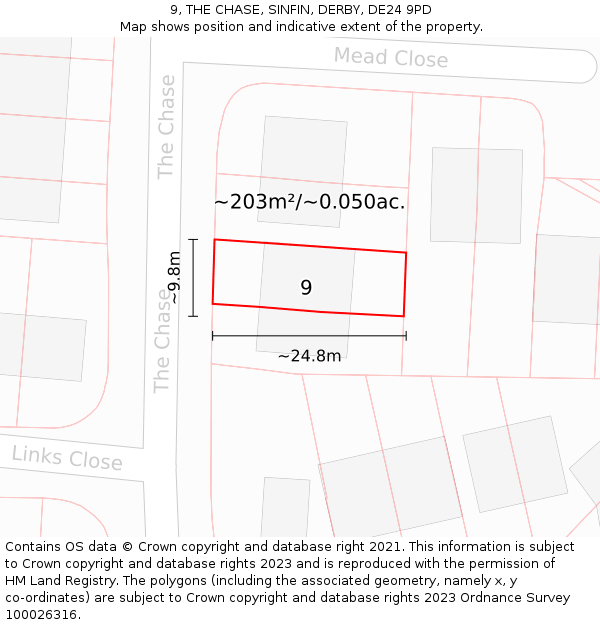 9, THE CHASE, SINFIN, DERBY, DE24 9PD: Plot and title map
