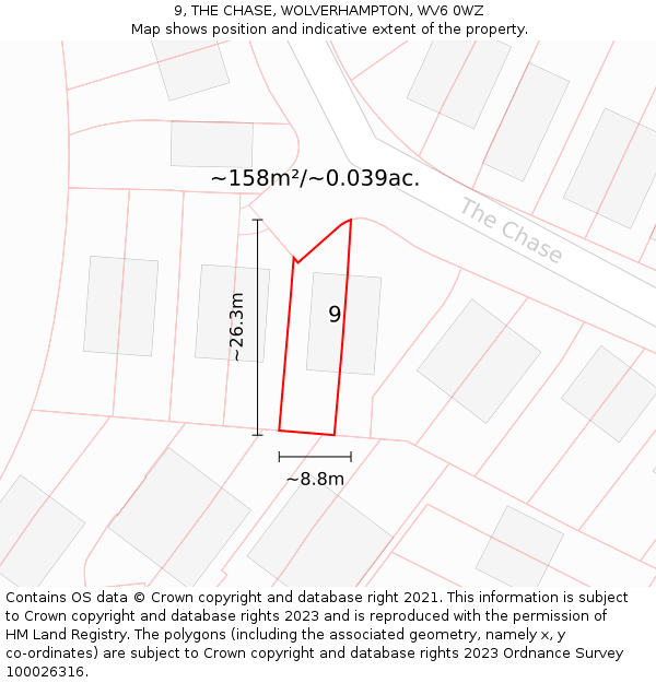 9, THE CHASE, WOLVERHAMPTON, WV6 0WZ: Plot and title map