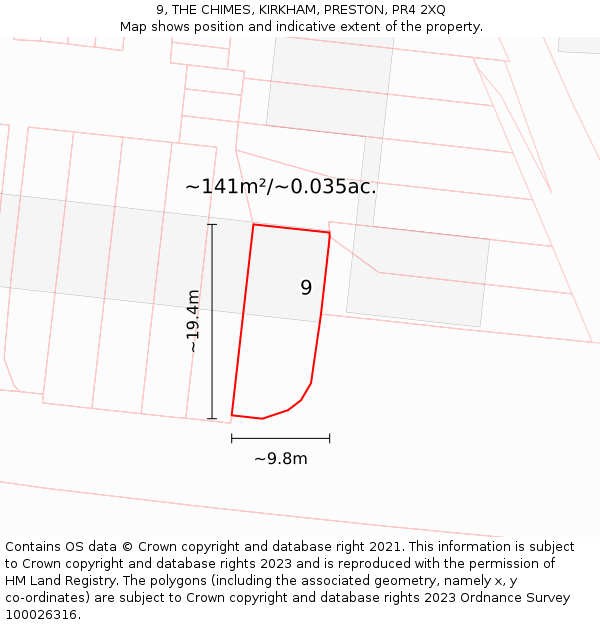 9, THE CHIMES, KIRKHAM, PRESTON, PR4 2XQ: Plot and title map
