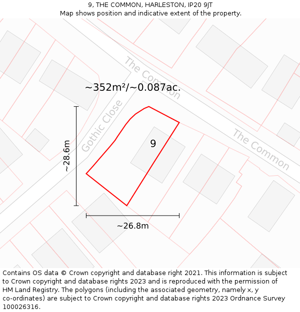 9, THE COMMON, HARLESTON, IP20 9JT: Plot and title map