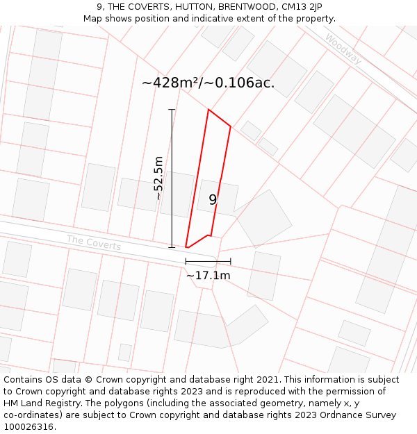 9, THE COVERTS, HUTTON, BRENTWOOD, CM13 2JP: Plot and title map