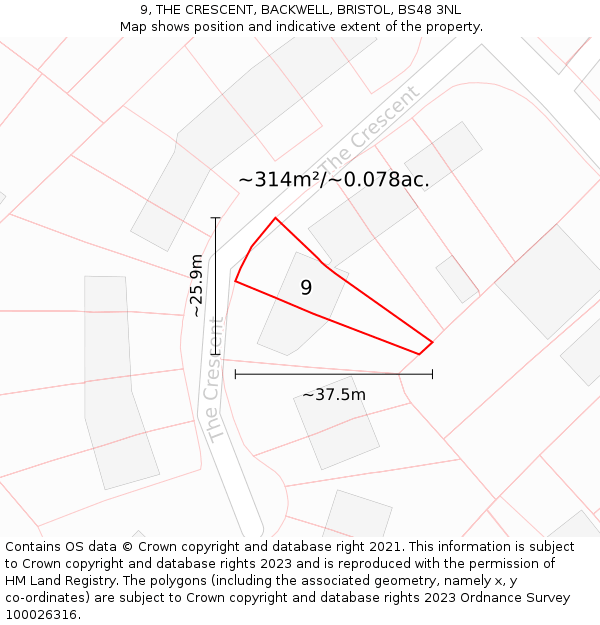 9, THE CRESCENT, BACKWELL, BRISTOL, BS48 3NL: Plot and title map