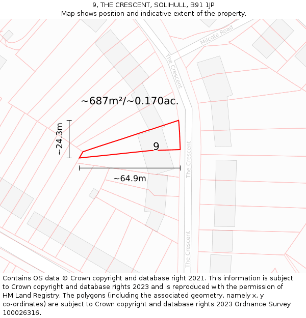 9, THE CRESCENT, SOLIHULL, B91 1JP: Plot and title map