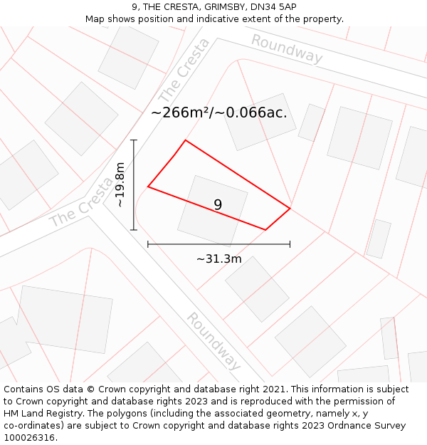 9, THE CRESTA, GRIMSBY, DN34 5AP: Plot and title map