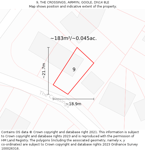 9, THE CROSSINGS, AIRMYN, GOOLE, DN14 8LE: Plot and title map