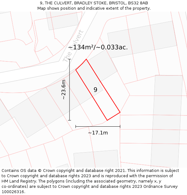 9, THE CULVERT, BRADLEY STOKE, BRISTOL, BS32 8AB: Plot and title map
