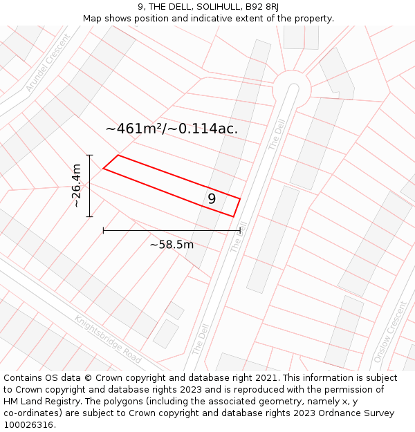 9, THE DELL, SOLIHULL, B92 8RJ: Plot and title map