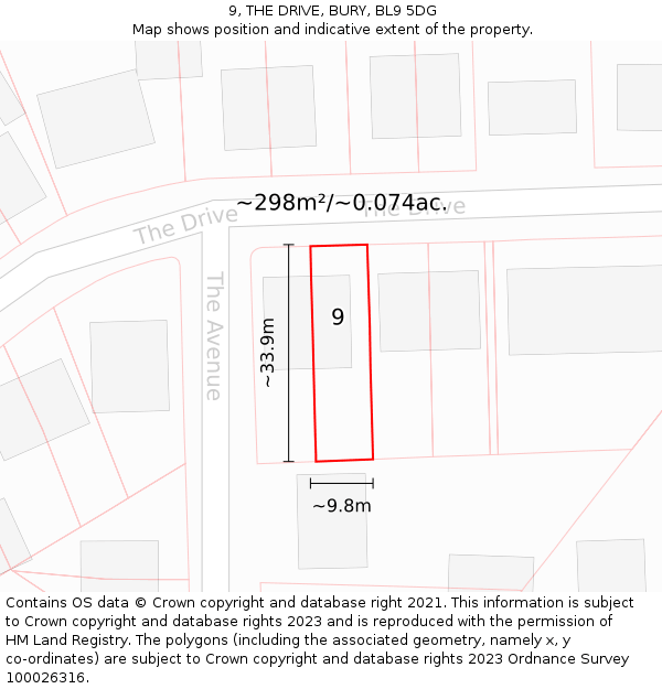 9, THE DRIVE, BURY, BL9 5DG: Plot and title map