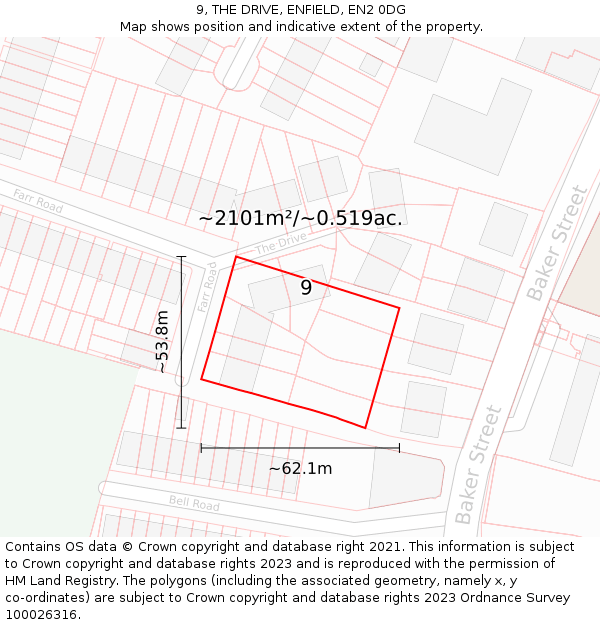 9, THE DRIVE, ENFIELD, EN2 0DG: Plot and title map