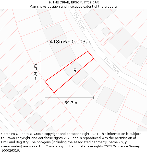 9, THE DRIVE, EPSOM, KT19 0AR: Plot and title map