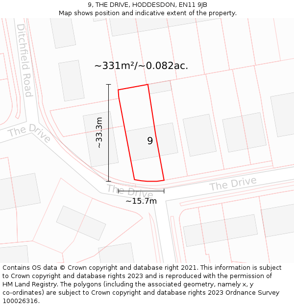 9, THE DRIVE, HODDESDON, EN11 9JB: Plot and title map